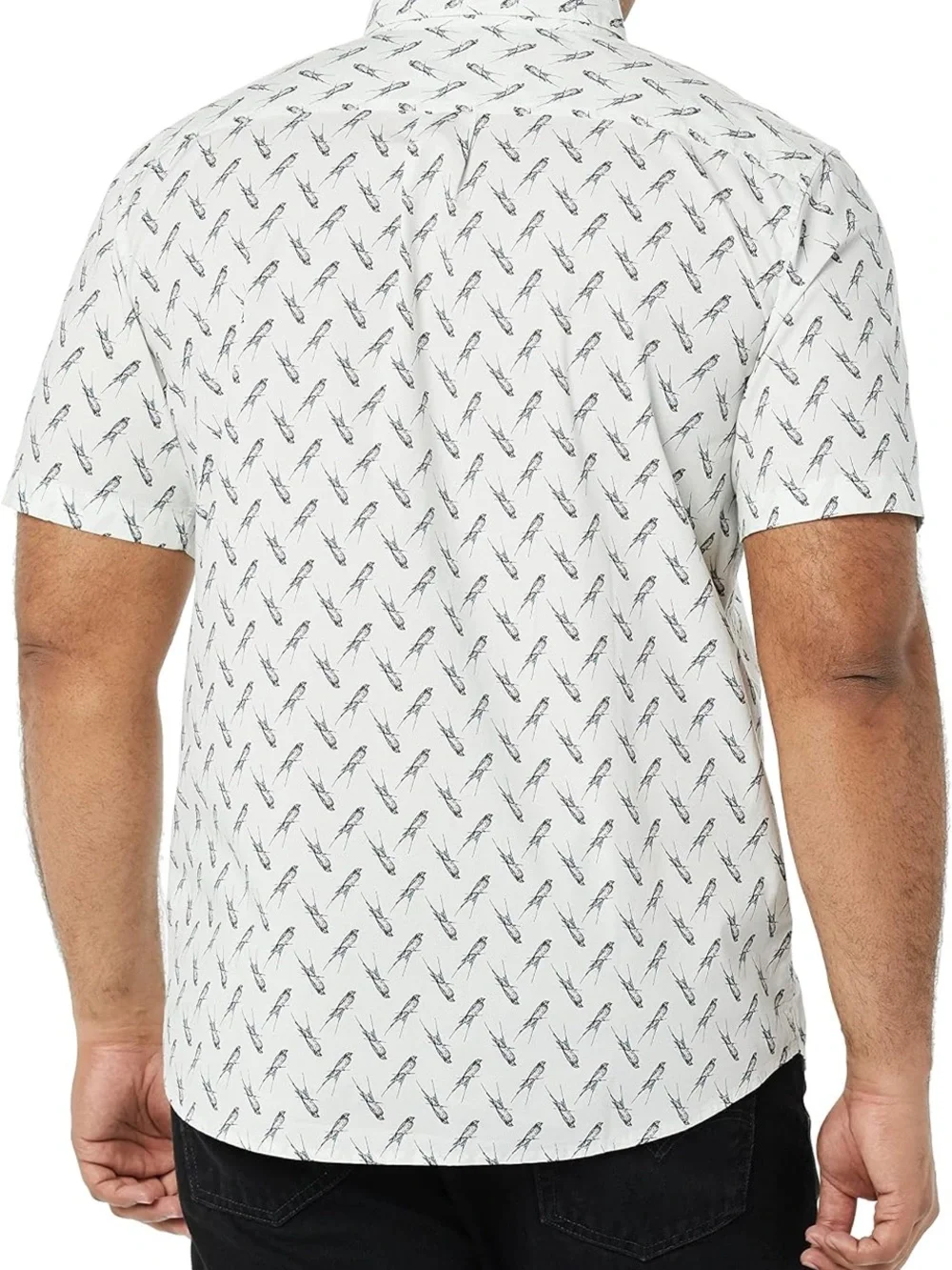 🚘 NWOT Amazon Essentials Cream Short-Sleeve BIRD Printed Button-Down Shirt SLIM